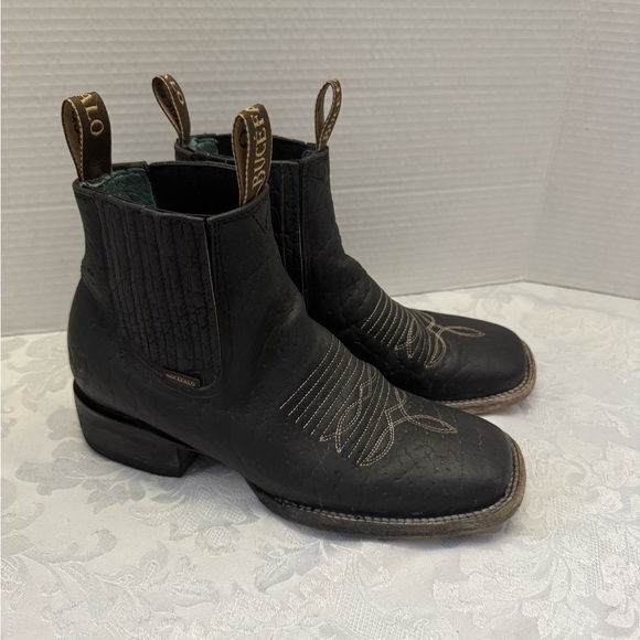 Bucefalo Chore Rodeo Ankle Western Cowboy Boots Barn Black Leather 24.5 / 6.5